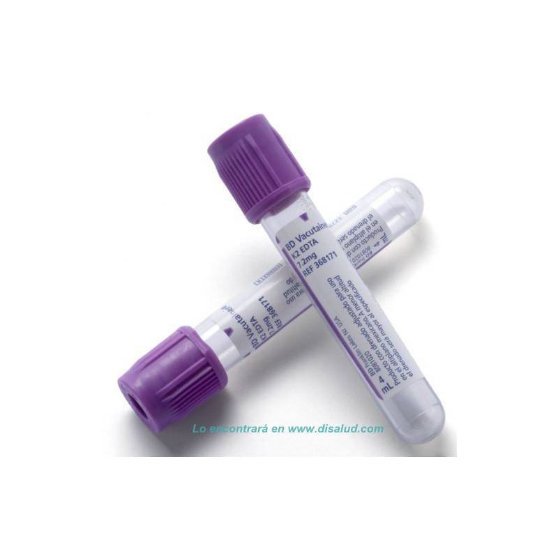 tubo vacutainer bd hematología edta k3 4 ml 13x75mm plástico tapón